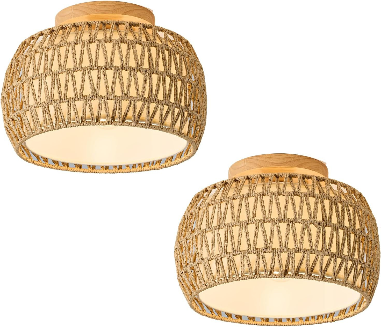 Bay Isle Home™ Boho Rattan Flush Mount Ceiling Light Fixtures, Hand ...