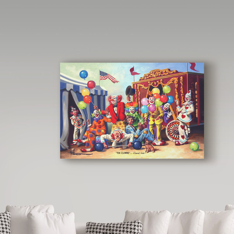 «Ten Clowns» par Ferhart, affiche vintage sur toile tendue, H 22 po x l 32 po