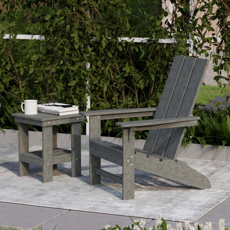 Avilez 3-Piece Modern Adirondack Set With Side Table, Dark Gray