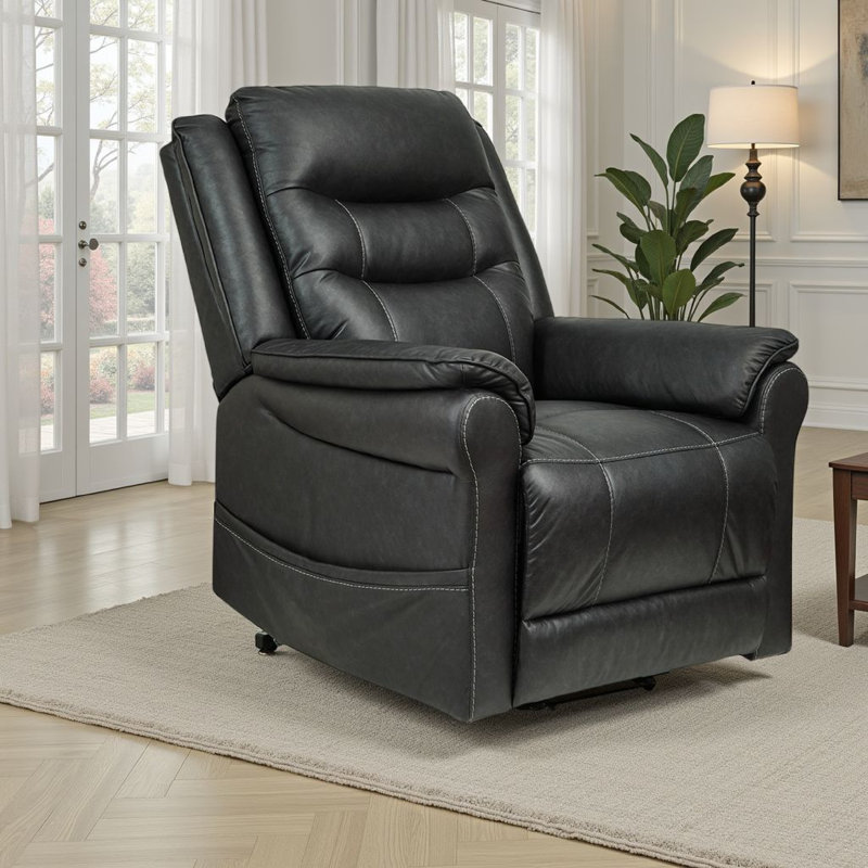 Otim Power Lift Recliner Chair, 35In, Heat Massage, Faux Leather, Black