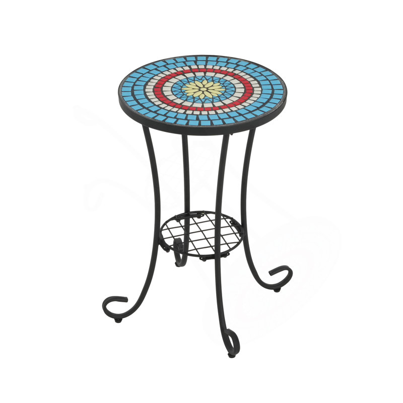 Patio Side Table With Shelf, Black,Blue, Black,Blue, Black,Blue