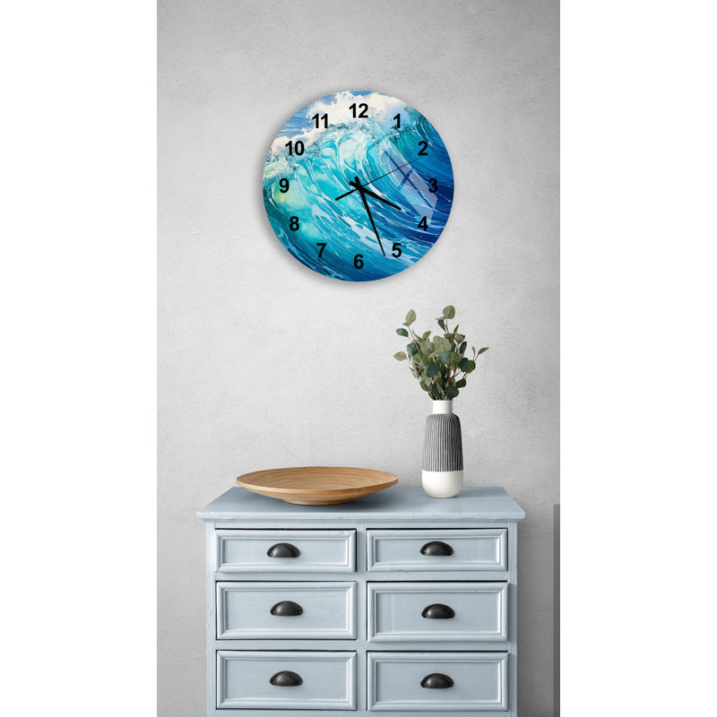 Horloge murale Dramatic Crashing Ocean Wave, Noir