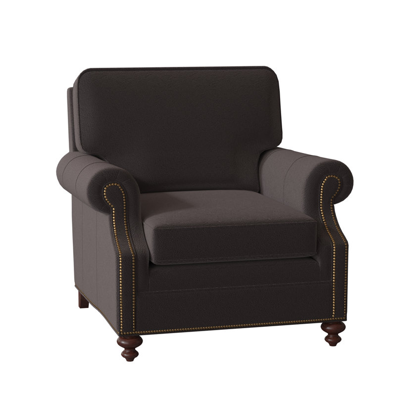 West Haven Club Chair, No Nailhead, Mahogany, Aline Light Gray Stonewash Genuine Leather
