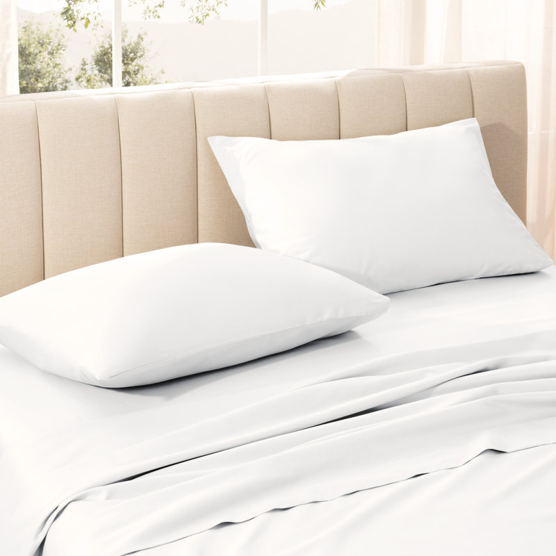 400 Thread Count  Cotton Sateen Pillowcase Set, 2 Standard Pillowcases, White