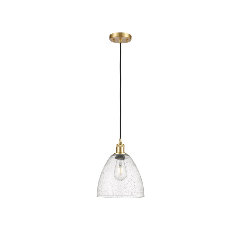 Luminaire suspendu en forme de dôme à 1 lumière Haide, DEL, H 13,25 po x l 9 po x P 9 po, Or satiné