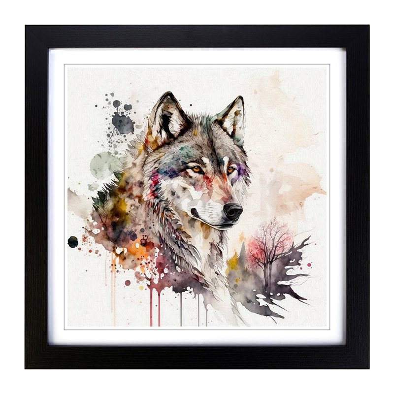 Wolf Watercolour - Framed Print, Black Framed