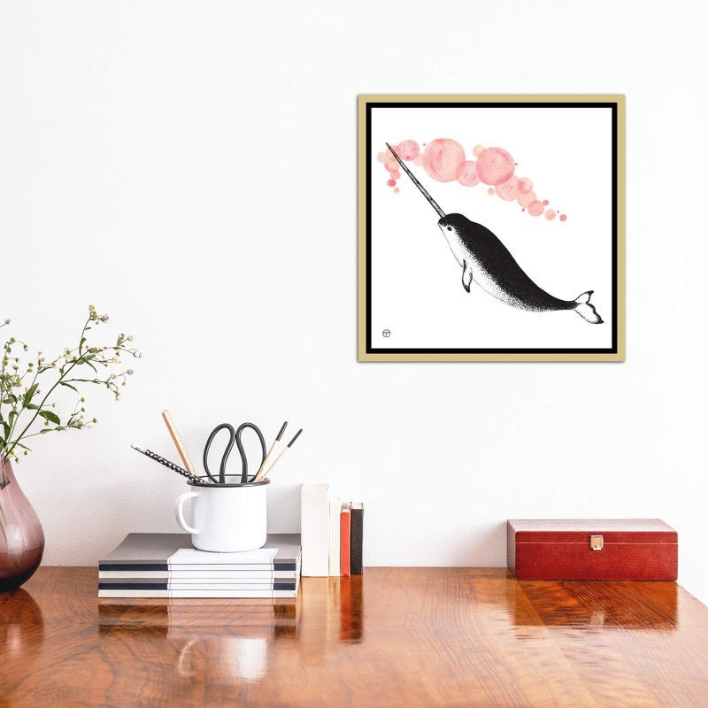Art papier narwhal, H 18 po x l 18 po x P 1,5 po, Toile encadrée d'or