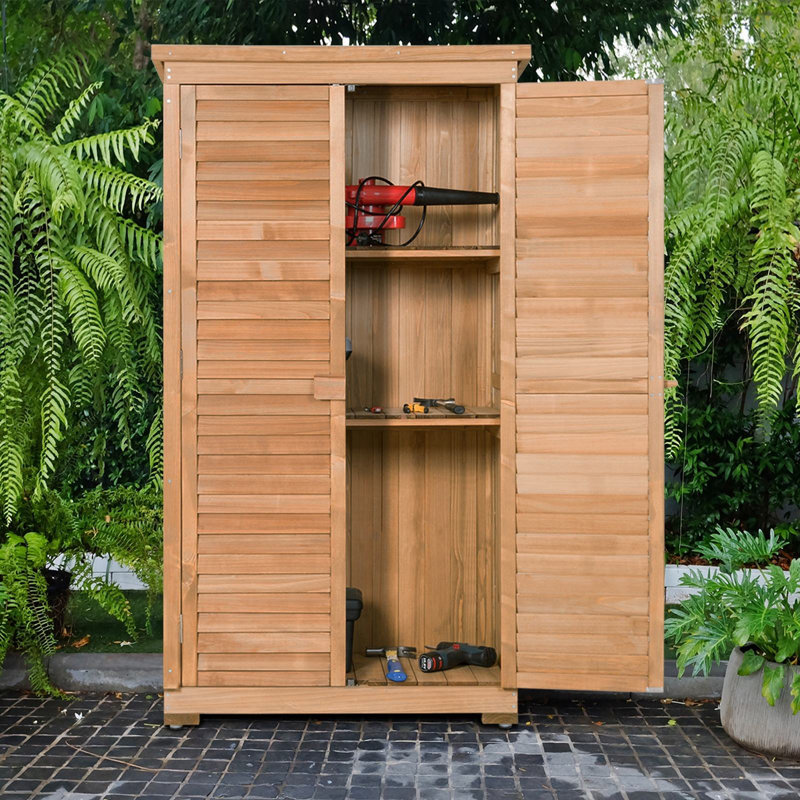 63" Tall Wooden Garden Storage Shed In Shutter Design