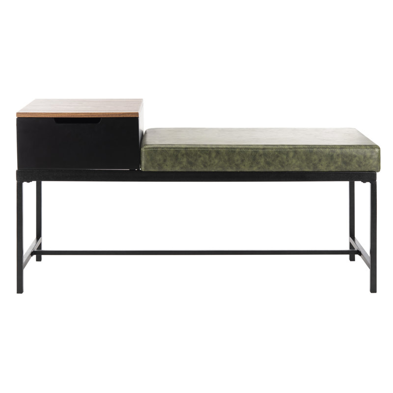 Banc de rangement rembourré en similicuir Boylston, Gris délavé / vert foncé