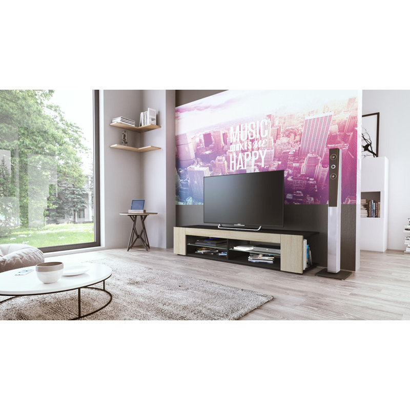 Killion Unfinished TV Stand for TVs up to 60", Black (matt)/Oak