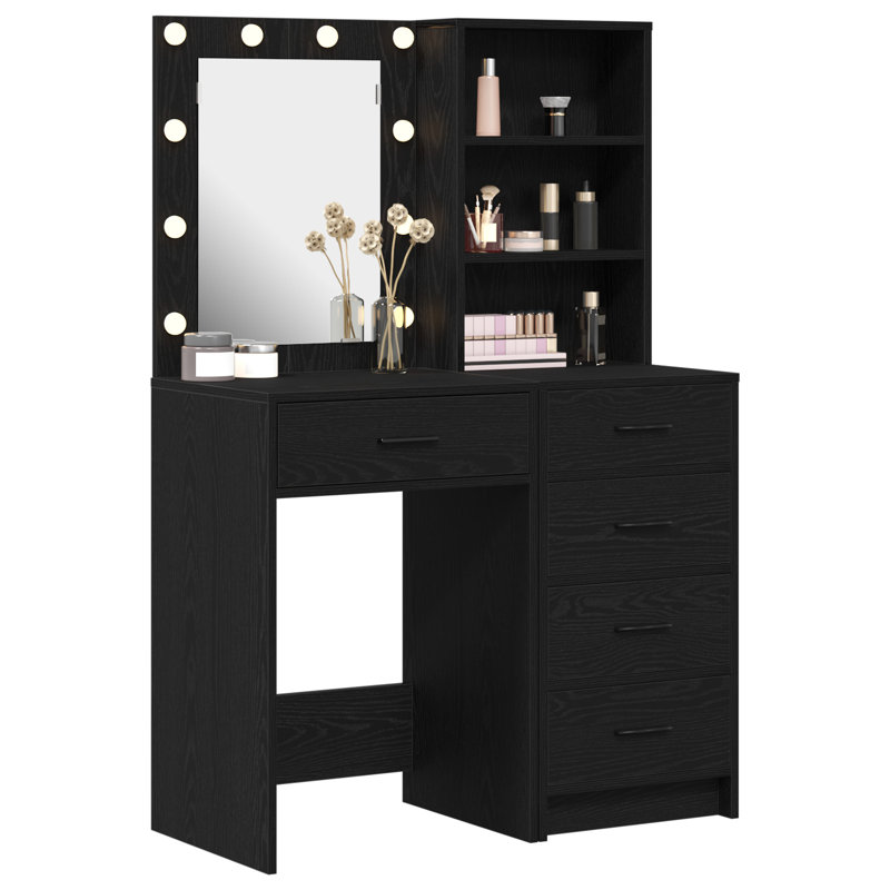 Dressing Table with Mirror, Black Oak