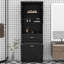 Armoire de buanderie avec panier à linge inclinable et tiroir, armoire de rangement haute en bois avec portes et tablettes réglables, autoportante-1010618222