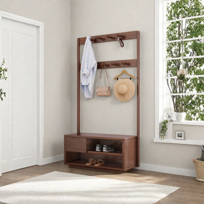 Multi-Hook Coat Rack with Storage Drawers