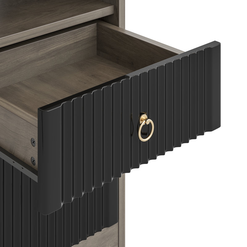 55'' Home Office Computer Desk with File and Storage Drawers,  Fluted Writing Desk with Keyboard Tray&Practical Hook and Open Compartments
