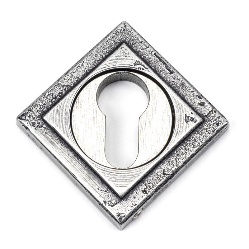 Concealed, Square Euro Escutcheon Door Accessory, Pewter Patina