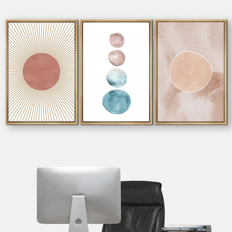 «Pastel Watercolor Dot & Ring Variété Shapes Abstract Illustration Modern Art Minimalist», 3 pièces, Naturel