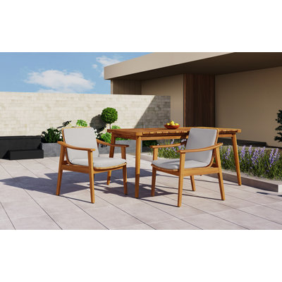 Ensemble de 2 chaises de salle à manger d'extérieur, structure en bois d'acacia couleur teck, osier PE brun, coussin imperméable, idéal pour les patios et les jardins