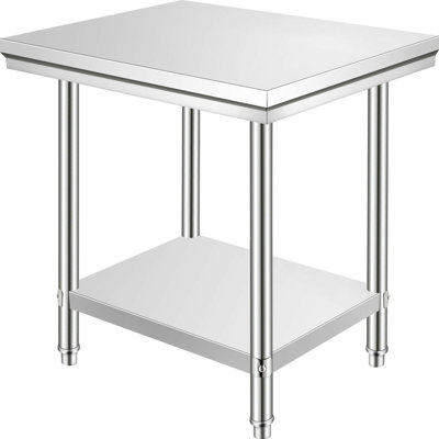 Stainless Steel Prep Table, 900x600x800 mm, 700 lbs Load Capacity, Heavy-Duty Metal Worktable with 3 Adjustable Height Levels, Commercial Workstation for Kitchen Garage Restaurant Backyard
