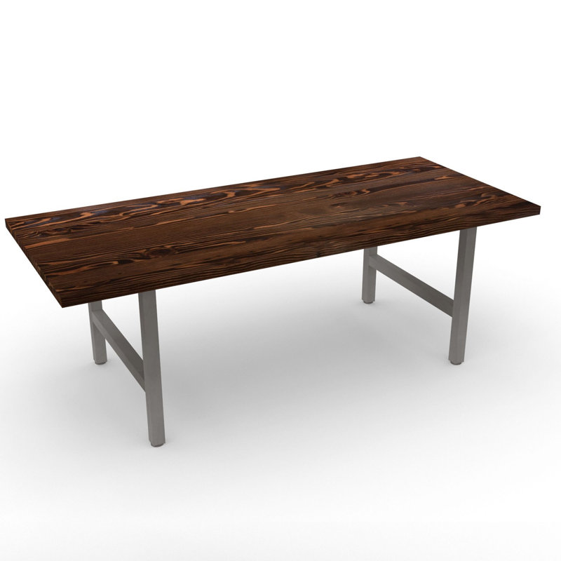 Braddy Solid Wood Top Metal Base Dining Table, 42" W x 108" L, Chestnut