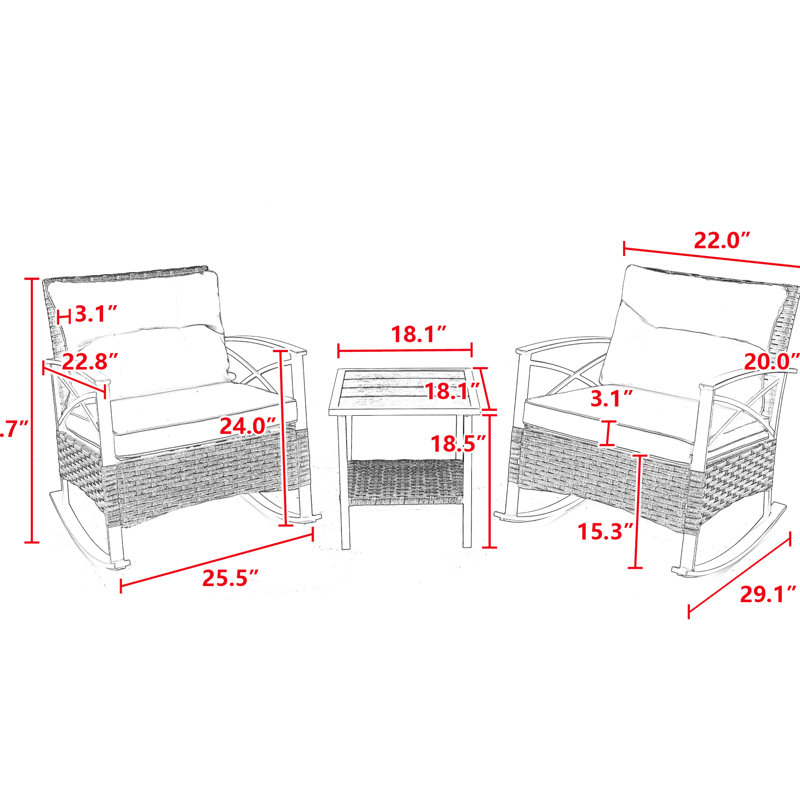 Fauteuil à bascule d'extérieur bleu - Structure en métal, facile à déplacer, avec table en acier incassable, gris, confortable et légère, résistante à la rouille et à la corrosion.