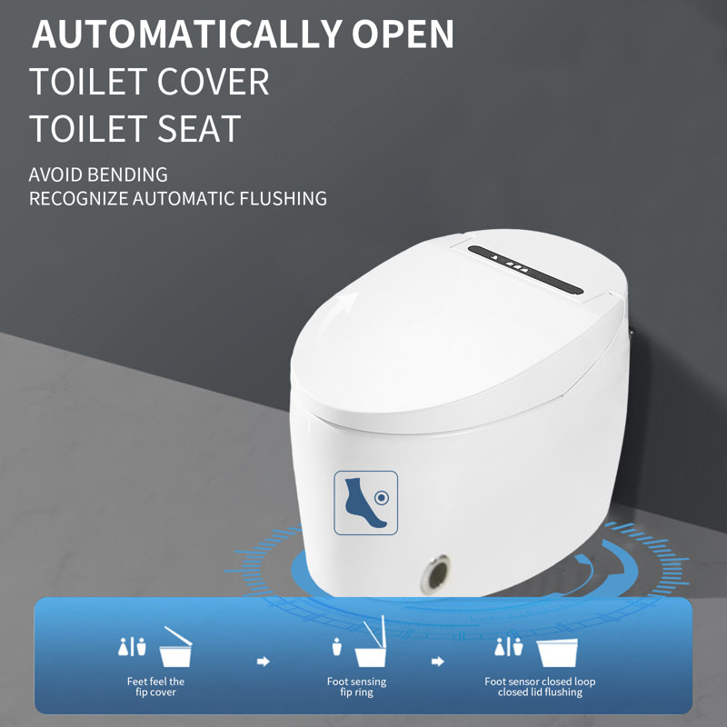 Intelligent Toilet Bidet in White with Auto Open/Close/Flush, Heated Seat/Remote,Foot Sensor Flush