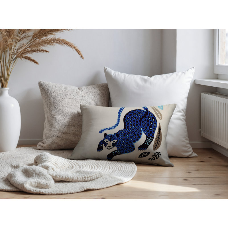 Coussin lombaire réversible intérieur / extérieur Gino Leopard, Marine, Rectangle H 18 po x l 25 po