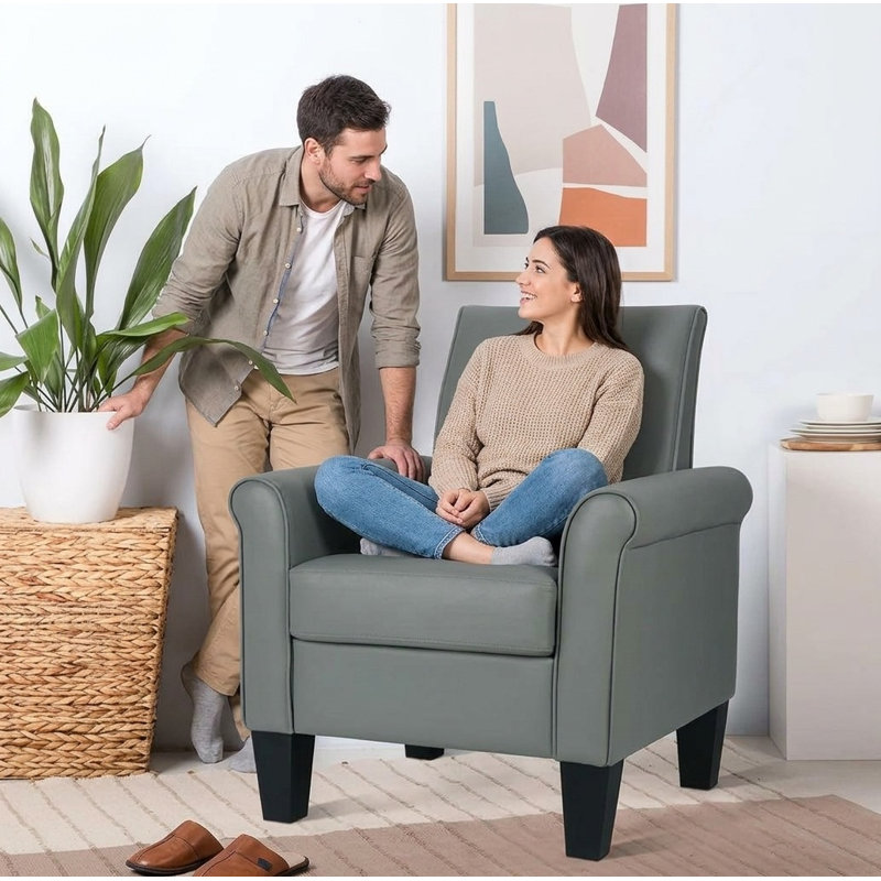 Fauteuil rembourré en similicuir de 29 po Alrun, Similicuir gris