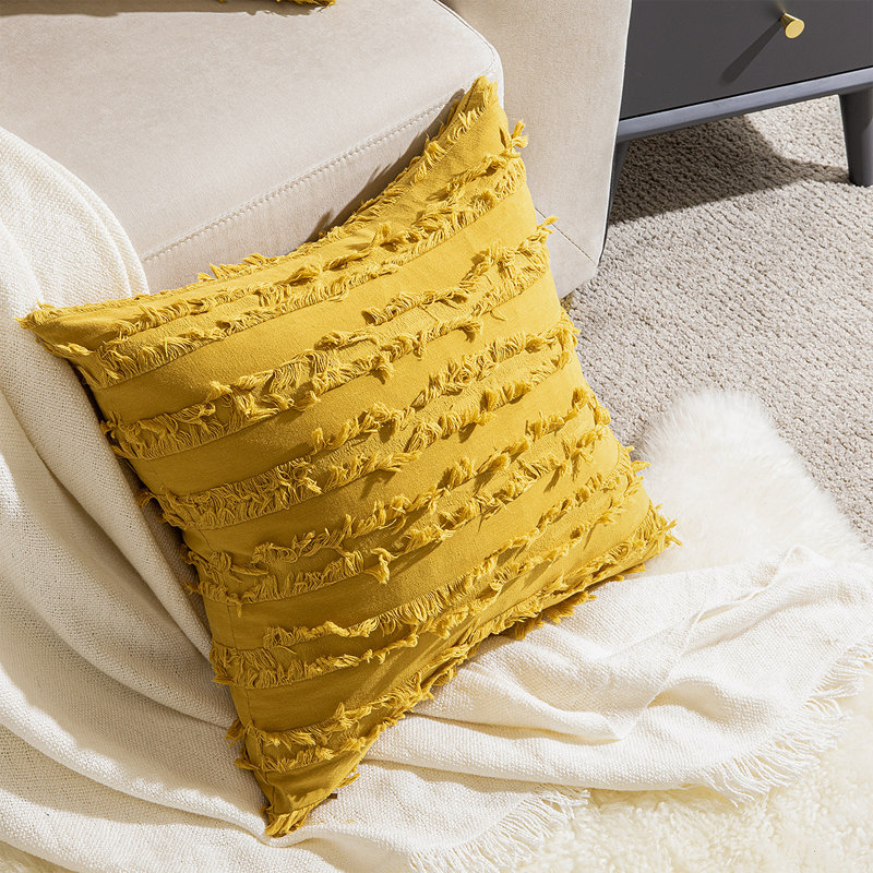 Tassels Reversible Pillow Cover, Yellow, 16" H x16" W