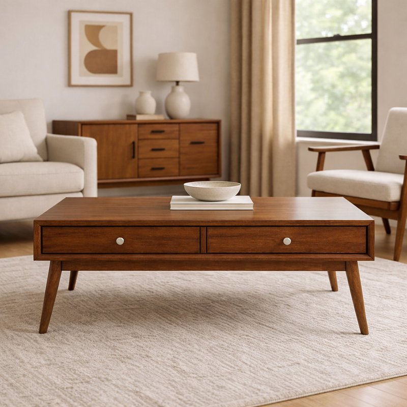 Norberg 48" Mid-Century Coffee Table with Drawer Storage