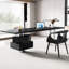 Bureau rectangulaire en bois massif noir + argent + acier inoxydable avec 2 tiroirs-2106258111-2106258110