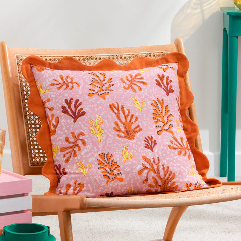 Coral Abstract Square Throw Cushion, Pink/Orange