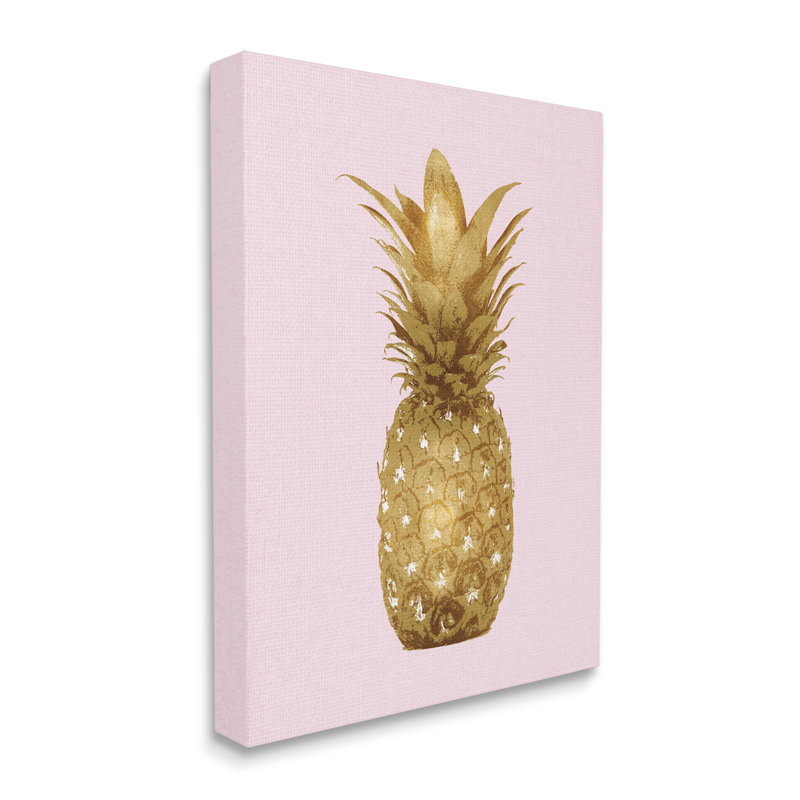 Golden Glam - ananas sur rose, Toile tendue, H 30 po x l 24 po