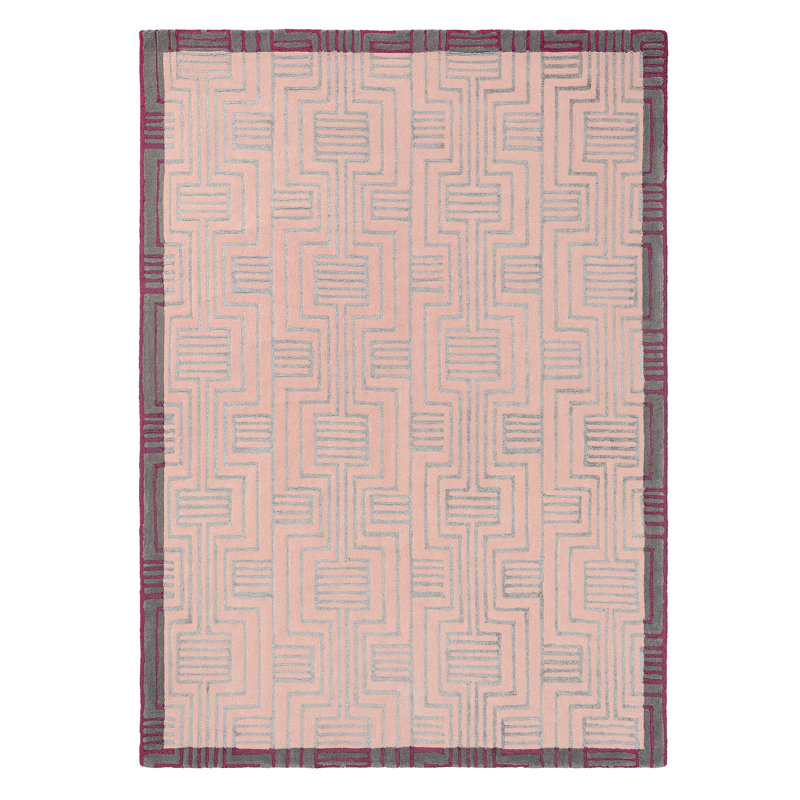 Hand Tufted Geometric Area Rug in Pink, Rectangle 8'2" x 11'6"