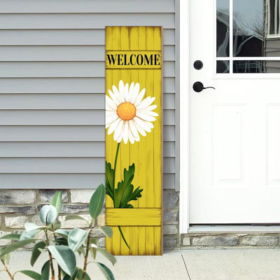 Panneau de printemps en forme de marguerite en bois, signe de porche rustique d'été pour porte d'entrée, décoration murale de maison de campagne suspendue pour vestibule et maison
