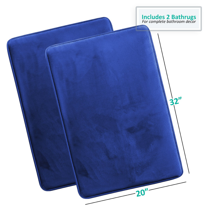 Steph Luxury Memory Foam Bathroom Rug Set, Grand: l 20 po x L 34 po, Royal / bleu