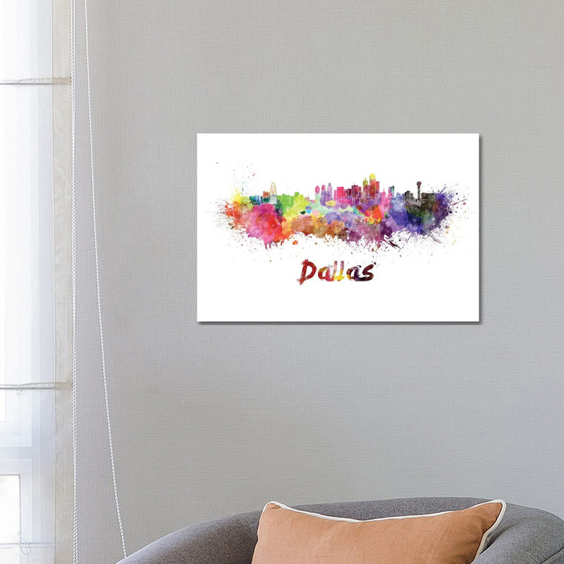 Dallas Skyline in Watercolour 1 Piece Wrapped Canvas Painting, 66.04 cm H x 45.72 cm W