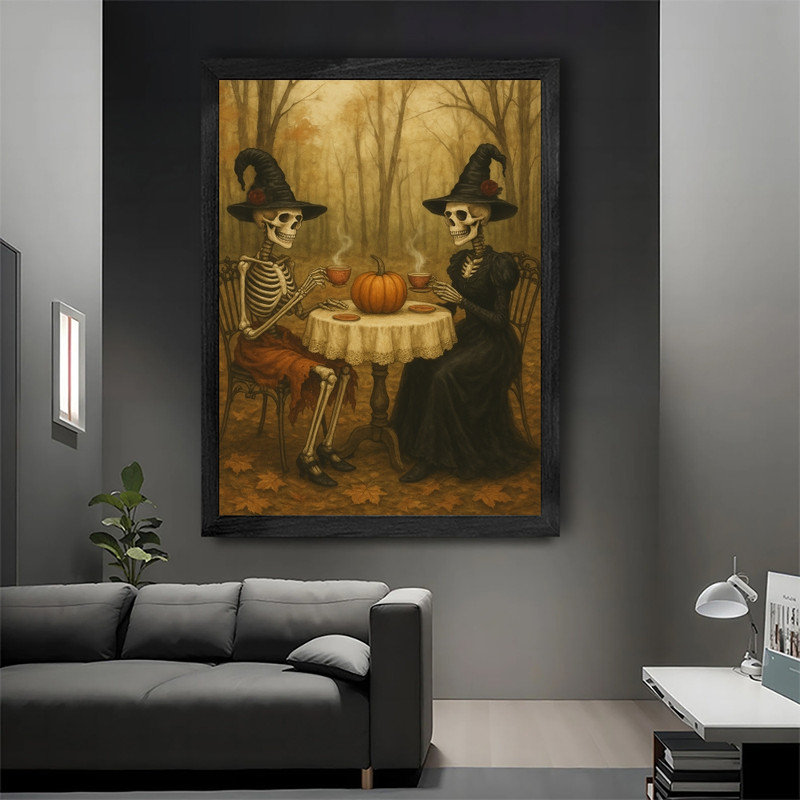 «Black», encadré noir, Halloween, squelette, sorcières, thé, art mural rétro, impressions de style universitaire foncé