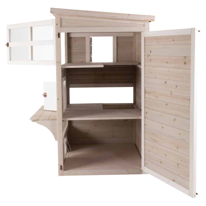 Large Weatherproof 3-Story Wooden Outdoor Cat House with Balcony