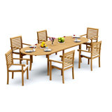 10 Seats 11 Pcs Grade-A Teak Wood Dining Set: 94" Double Extension Oval Table And 10 Hari Stacking Arm Chairs #11HR2210