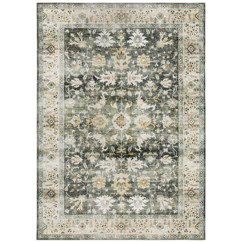 Tapis antidérapant gris / or / noir / ivoire Brodin, Rectangle 7 pi 6 po x 10 pi