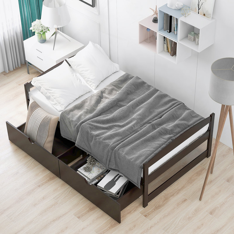 Lit plateforme pratique avec deux tiroirs pour un espace de vie et de sommeil élégant et peu encombrant