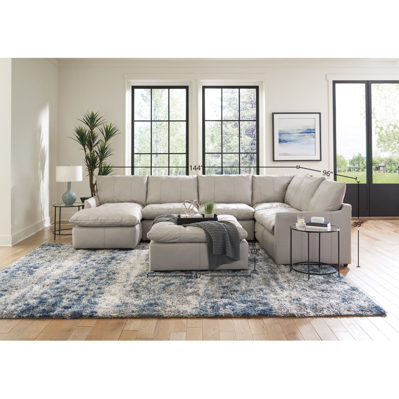 4 - Piece Genuine Leather Chaise Sectional with Matching Ottoman, Left Hand Facing