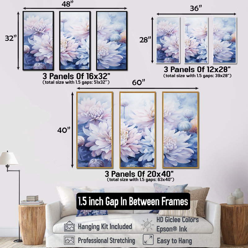 «Enchanting Chrysanthemums Flowers», ensemble d'art mural champ de fleurs, Cadre flottant noir, H 28 po x l 36 po x P 1 po