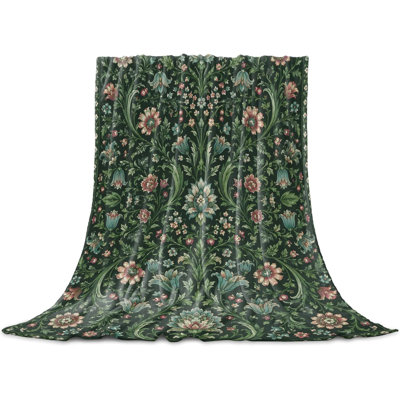 Middle Century Throw Blanket for Couch, Vintage Rustic Botanical Floral Green Soft Lightweight Flannel Fleece Blanket, Microfiber Plush All Season Decorative Blankets for Sofa Office Travel, 50 x 60 in