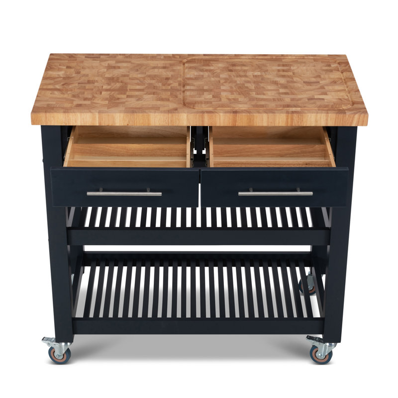 Sydney 38.30'' Wide Rolling Kitchen Cart, Midnight Navy