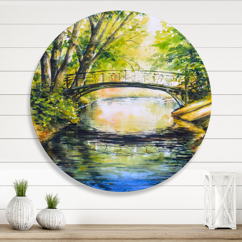 Pont sur une eau troublée dans un parc forestier - Lake House, H 11 po x l 11 po x p 1 po