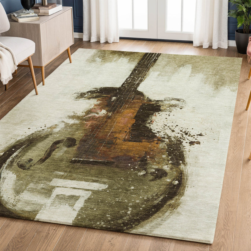 Premium Machine Washable Mayfield AMF2091 Music Rug, 10' x 14', Brown