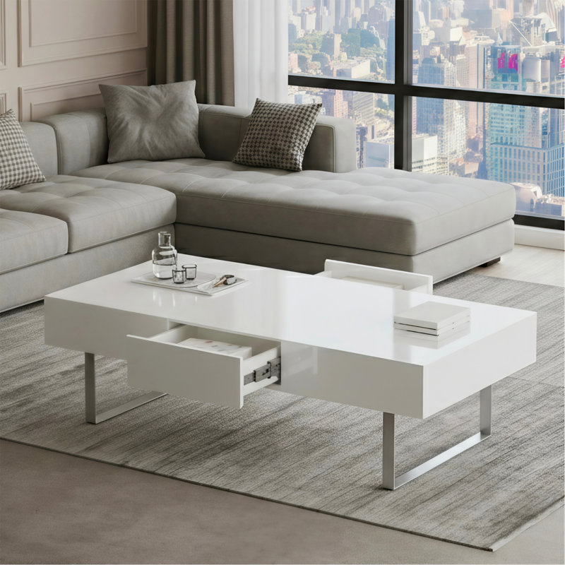 Table basse 52,4 po x 26,8 po x 15,6 po - blanc ultrabrillant, White
