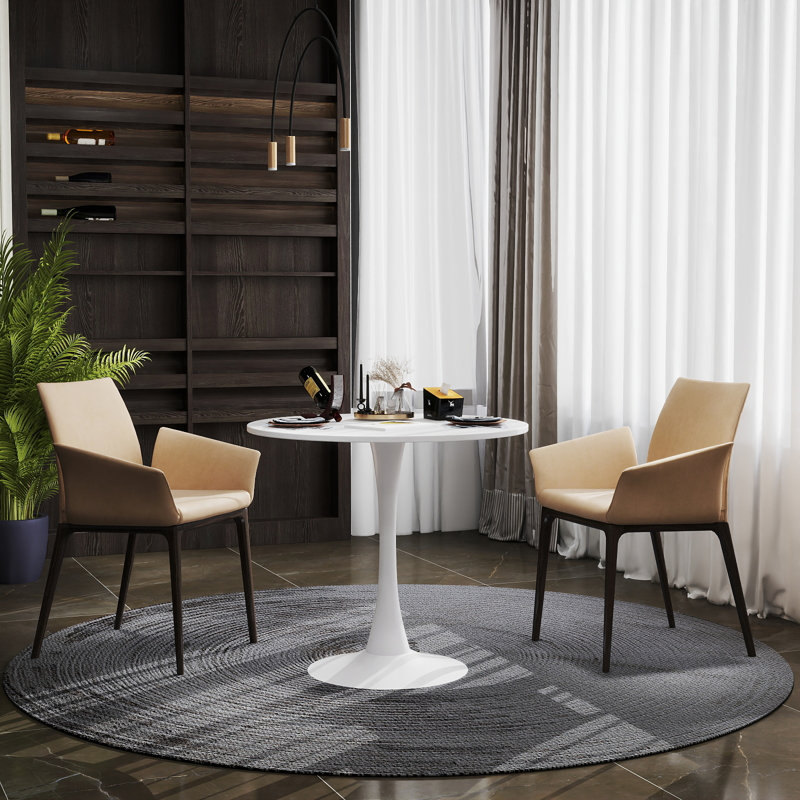 Table de salle à manger élégante à base ronde, pour restaurant gastronomique, Blanc