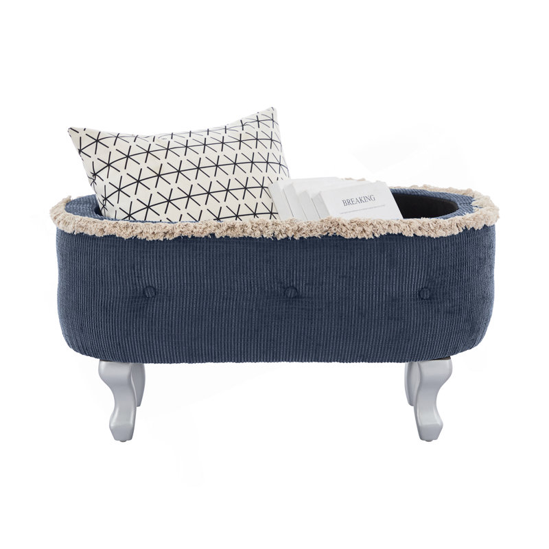 29.5'' Button-Tufted Fabric Storage Bench With Fringe, Multi-Functional Ottoman For Bed End, Entryway Or Window Seating.